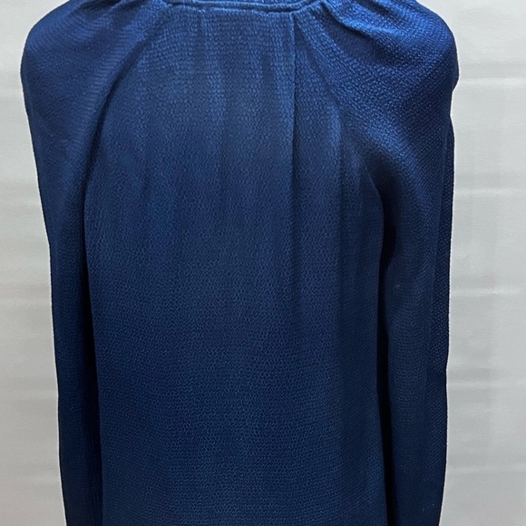 Sandro Paris V-Neck Blue Textured Mini Shift Dress Neck Tie Long Sleeve Sz 36 - Picture 14 of 16